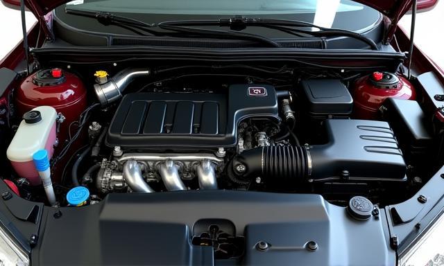 Temiz ve detaylandırılmış araba motoru bölmesi